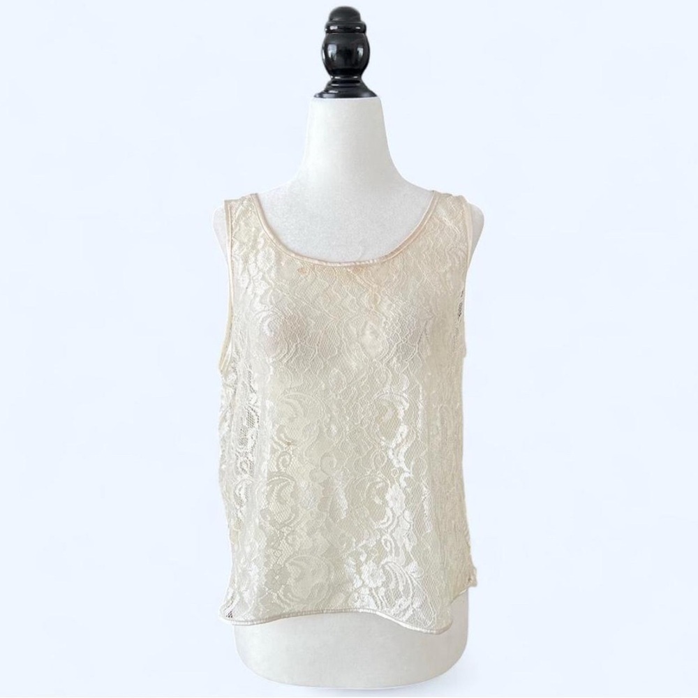 Cream Lace Women’s Sleeveless Sheer Mystical Ethereal Feminine Shirt Small